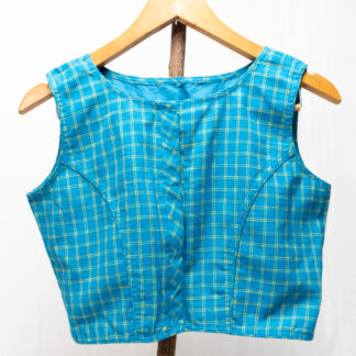 Readymade Blue Pure Cotton Sleeveless checkered design Blouse-abru.in